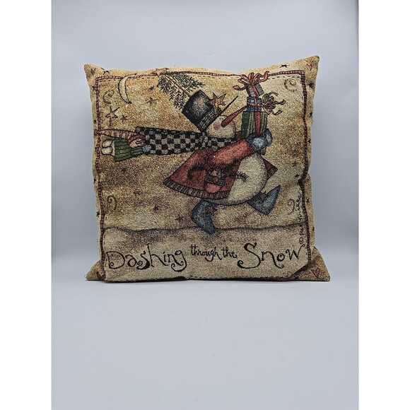 Vintage Snowman Christmas Pillow Dashing Through the Snow Pat Yuille Design 16” - Picture 1 of 6